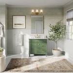 MOD - Joyce Bathroom Vanity, Single Sink, 36", Vogue Green, Freestanding - With recessed panel cabinets, slightly tapered legs, and classic furniture styling, this transitional vanity is the perfect focal point for any contemporary space. Simple, bar-style cabinet and drawer handles open to reveal ample storage for linens, toiletries, and any other luxury items that deserve a safe space. Plus, with its soft-close drawers you can quietly stow away your goods without disturbing what's inside.  Even more, the natural stone counter is as durable as it is stunning�not to mention an absolute dream to keep clean.