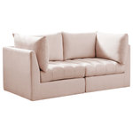 Meridian Furniture - Jacob Velvet Upholstered 2-Piece Modular Sofa, Pink - Create the ideal seating arrangement for your space when you pick and choose the elements you like mostincluding this Jacob velvet modular sofa. Mix and match items in the Jacob collection to bring your living space or family room together with a personalized slant. Soft pink velvet upholstery is soft and welcoming to the touch, adding a luxurious feel to everyday seating. Deep channel tufting adds to the piece's durability, and latches underneath the unit make it easy to attach to other pieces in the collection.