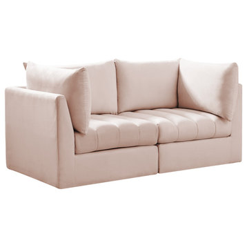 Jacob Velvet Upholstered 2-Piece Modular Sofa, Pink