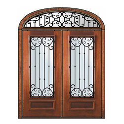 Prehung Transom Double Door 80 Mahogany Valencia 3/4 Lite - Front Doors