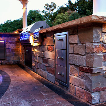 Pavilion and Outdoor Fireplace Retreat with Outdoor Shower
