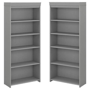 Home Square 5-Shelf Engineered Wood Bookcase Set in Cape Cod Gray (Set of 2)