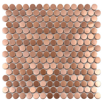 Mosaics Metal Tile Penny Round Antique Copper for Walls