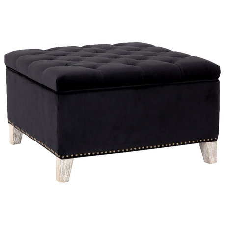 Square 29.5" Velvet Tufted Storage Ottoman