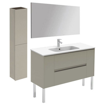 Ambra 120F Pack 2 Freestanding Bathroom Vanity w/ Mirror & Column in Matte Sand
