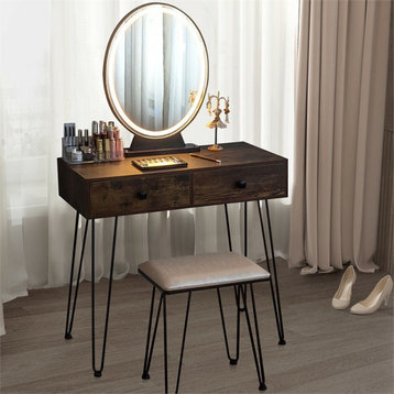 Costway Vanity Makeup Dressing Table with Mirror Touch Switch in Tan