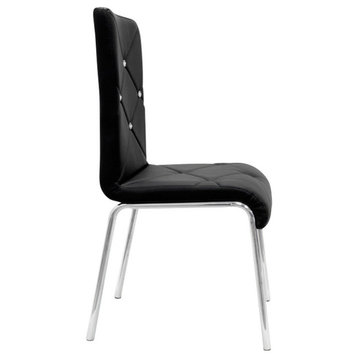 Faux Leather and Chrome Modern Side Chairs, Set of 4, Black