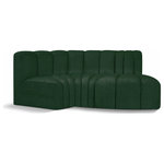 Meridian Furniture - Arc Boucle Fabric Upholstered 3-Pc. S-Shaped Modular Sectional, Green - Give your living room or den the perfect blend of style and versatility with this Arc boucle fabric curved modular Sectional. Part of the Arc modular furniture collection, this Sectional comes upholstered in rich green boucle fabric and features deep channel tufting that adds a touch of luxury while enhancing comfort and support. A seamless combination of form and function, this chair can be used with other Arc pieces to create a myriad of configurations in your well-curated room.