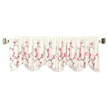 Cherry Blossom Embroidery Window Curtain Valance, Pink, 19" X 60"