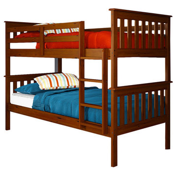 Nebula Bunk Bed With Ladder & Rollout Trundle, Light Espresso, Twin Over Twin