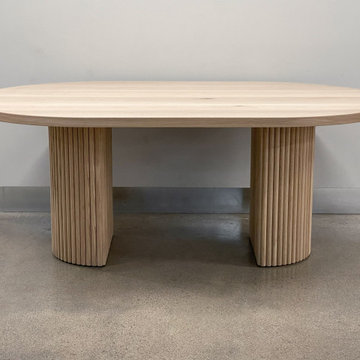 'Aura' Fluted Oval Dining Table with Half Moon Bases