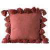 Square Cotton Woven Pillow With Tassels, Russet