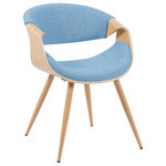 Armen Living - Butterfly Mid-Century Dining Chair, Light Blue and Patterned Oak - The Butterfly Mid-Century Upholstered Dining Chair brings sculptural elegance and ergonomic comfort into your home with a design inspired by the gentle movement of butterfly wings. This unique side chair features a curved open-back silhouette with continuous armrest extensions'creating a seamless, artful frame that invites both conversation and relaxation. Whether you're outfitting a dining area, breakfast nook, or home office, the Butterfly chair offers a stylish seating solution with compact proportions and bold personality. We designed this collection with soft curves, supportive form, and high-quality craftsmanship. The medium-high backrest is ergonomically shaped for posture alignment, and the cushioned seat provides lasting comfort for everyday use. The Butterfly chair is upholstered in a textured, performance fabric that's both comfortable and durable'easy to maintain while elevating your space with subtle texture and color. This expanded collection now includes even more refined choices. Alongside the original Blue, Charcoal, and Green upholstery options, we've added fresh new variants in Light Blue and Grey to suit a wide range of interiors'from modern minimal to eclectic charm. All options are paired with solid metal legs finished in warm wood tones, enhancing the organic tones of the seat while offering sturdy support. Whether you're styling a compact apartment dining area or adding accent seating to a large gathering space, the Butterfly chair adapts effortlessly. It's the perfect blend of mid-century influence and contemporary comfort, finished with easy assembly and backed by our 1-year limited warranty.
