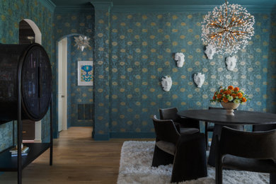 Kitchen/dining room combo - mid-sized transitional wallpaper kitchen/dining room combo idea in Dallas