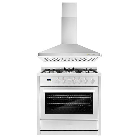 2-Piece Kitchen, 36" Gas Range and 36" Wall Mount Range Hood