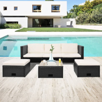 vidaXL Patio Lounge Set 4 Piece with Cushions Poly Rattan Black Garden Seat