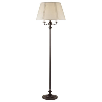 Benzara BM220864 150 Watt 6 Way Metal Floor Lamp, Fabric Tapered Shade, Bronze