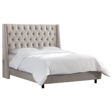 Williams Queen Nail Button Tufted Wingback Bed, Mystere Dove