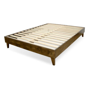 Solid Wood Mid-Century Platform Bed, Walnut, Cal King