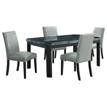 Celine 5PC Dining Set- Table & Four Grey Faux Leather Chairs
