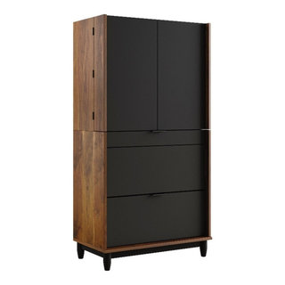 Sauder Harvey Park Engineered Wood Computer Cabinet in Walnut - Midcentury  - Desks And Hutches - by Homesquare | Houzz