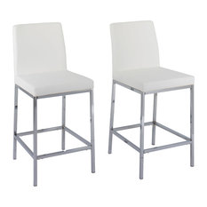 CorLiving - Huntington White Leatherette Bar Stools With Chrome Legs, Set of 2 - Bar Stools and Counter Stools