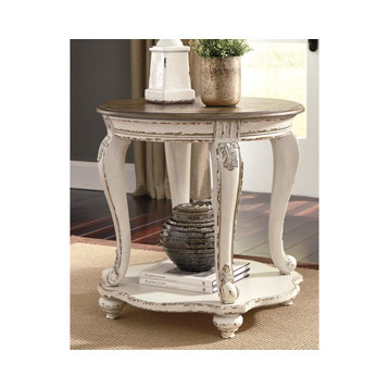 Realyn Round End Table White/Brown