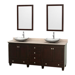 Wyndham Collection Acclaim 80" Vanity, Ivory Marble Top, Carrera Marble Sinks - Bathroom Vanities And Sink Consoles