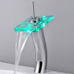 Contemporary Single Handle Waterfall LED Bathroom Sink Faucet T0801HF - Bathroom Sink Faucets