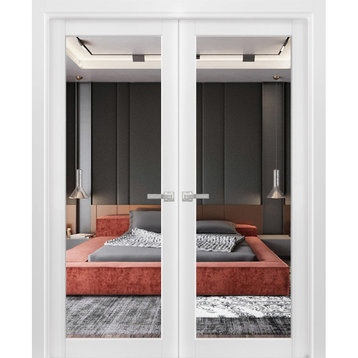 Interior French Double Doors 56 x 80, Lucia 1299 White & Mirror
