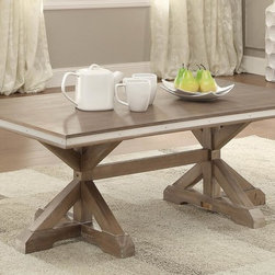 5177-30 BROWN WOOD COCKTAIL COFFEE TABLE STAINLESS STEEL APRON X-BASE - Coffee Tables