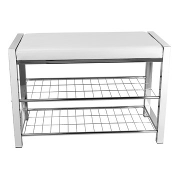 Danya B White Leatherette Storage Entryway Bench With Chrome Frame