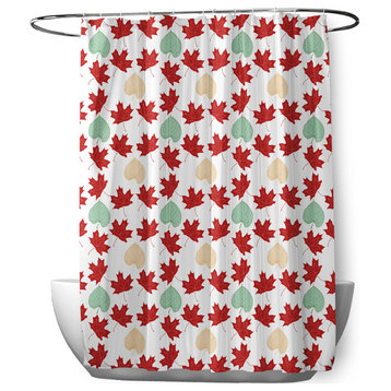 70"Wx73"L Lots of Leaves Shower Curtain, Dark Red