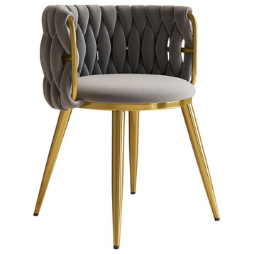 Light Gray Barrel Back Dining Chair Round Accent with Velvet Upholstery, Light Gray