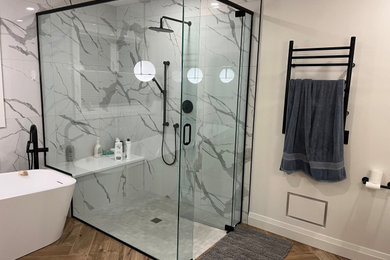Freestanding bathtub - large contemporary master freestanding bathtub idea in Ottawa