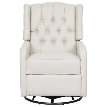 Houck Contemporary Tufted Wingback Swivel Recliner, Beige + Black