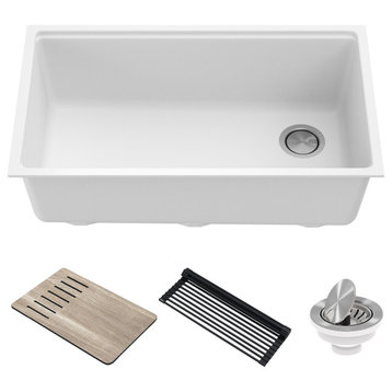 Bellucci 30" Undermount Granite Composite Single Bowl Sink, White