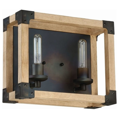 Craftmade Cubic 2-Light Vanity, Fired Steel/Natural Wood