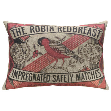 Red Robin Linen Pillow, 18"x12"