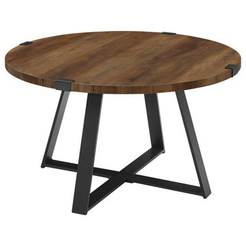30" Metal Wrap Round Coffee Table, Rustic Oak/Black