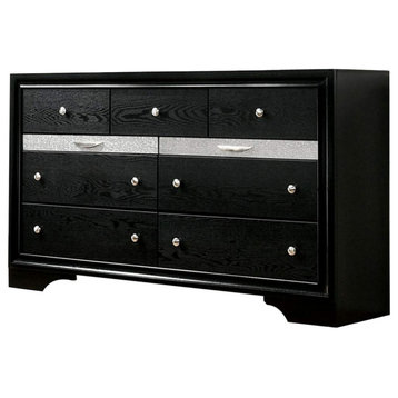 Dresser With Silver Trim Accent And 2 Jewelry Drawer, Black