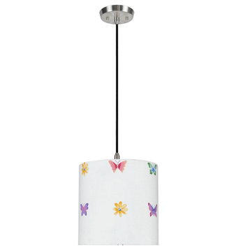 Aspen Creative 71062-11, 1-Light Fabric Lamp Shade Hanging Pendant, White