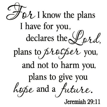 VWAQ For I Know the Plans I Have for You, Jeremiah 29:11, Bible Wall Decal 2