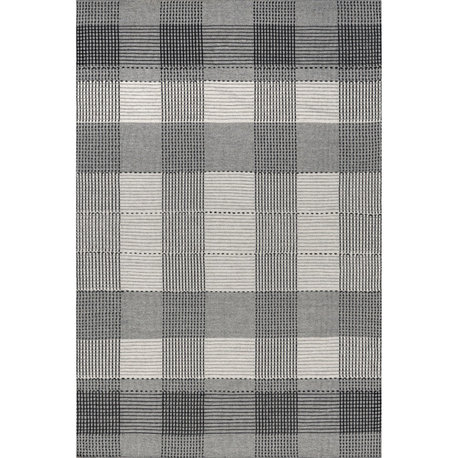 Emily Henderson x RugsUSA Oregon Plaid Wool Rug, Grey 2' 6" x 8'