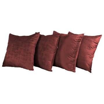 Serenta Textured Velvet Pillow Shell, Set of 4, Ruby Wine