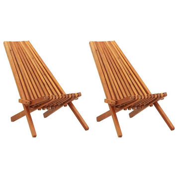 vidaXL 2x Solid Acacia Wood Folding Patio Lounge Chairs Modern Deck Chair