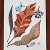 2-Piece Original Autumn Leaves and Mushroom Watercolor Paintings by Olena Baca