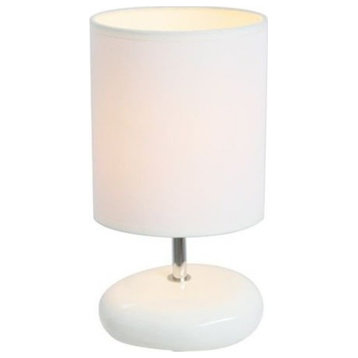 Simple Designs Stonies Small Stone Look Table Bedside Lamp, White