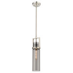 Innovations Lighting - Utopia 1 Light 15" Stem Hung Pendant, Satin Nickel, Plated Smoke Glass - Modern and geometric design elements give the Utopia Collection a striking presence. This gorgeous fixture features a sharply squared off frame, softened by a round glass holder that secures a cylindrical glass shade.