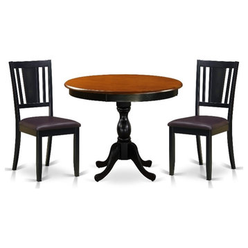 AMDU3-BCH-LC - Dining Table and 2 Faux Leather Dining Chairs - Black Finish
